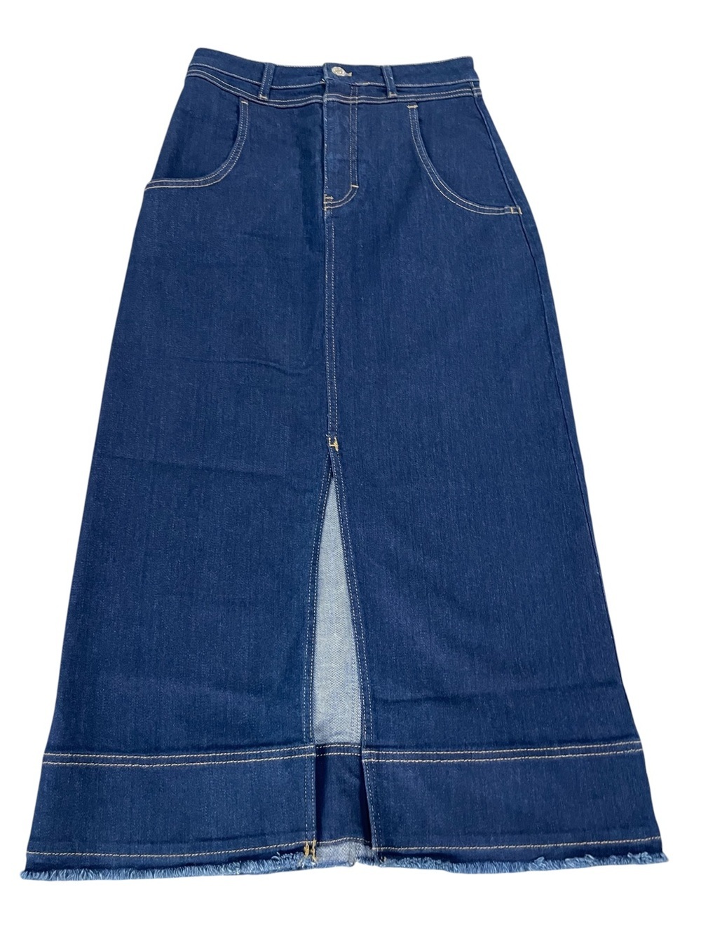 Anthropologie Pilcro Women’s Size 6 Front Slit Midi Skirt Dark Blue Denim